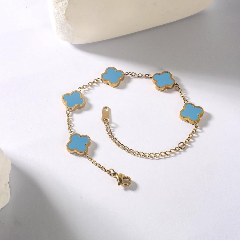 GRBeid double sided 18K Gold Plated Clover Bracelet for Women, Dupe Four Leaf Flower Lucky Chain Bangle, Cute Jewelry Gift for Her Mom Wife - Image 3